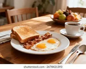 FRESH/TOAST BREAD WITH FRIED EGG AND TEA/COFFEE